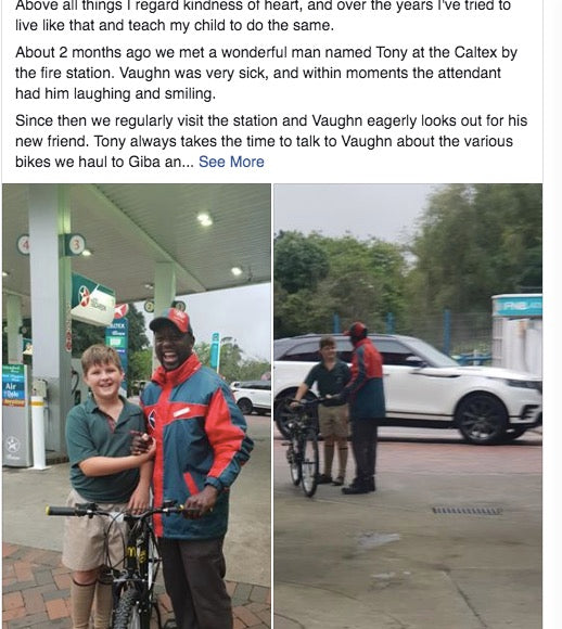 a lovely story:Generous boy uses savings to buy favourite petrol attendant a bicycle