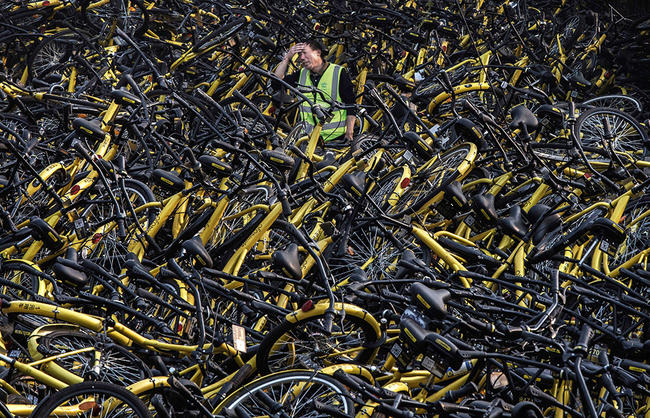 Massive Pile of Abandoned Dockless Bike-Share Bikes